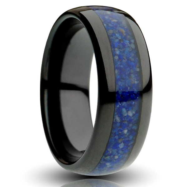 Lapis Lazuli Tungsten Ring, Polished Black - 8MM