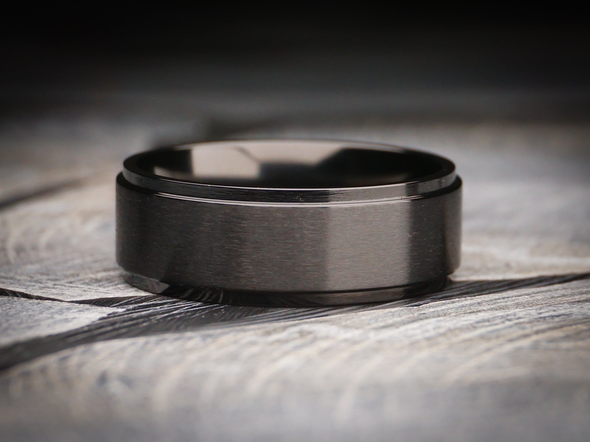 black zirconium ring, gentlemans band brushed black zirc wedding ring, 8mm width, unique mens wedding ring, dark stone