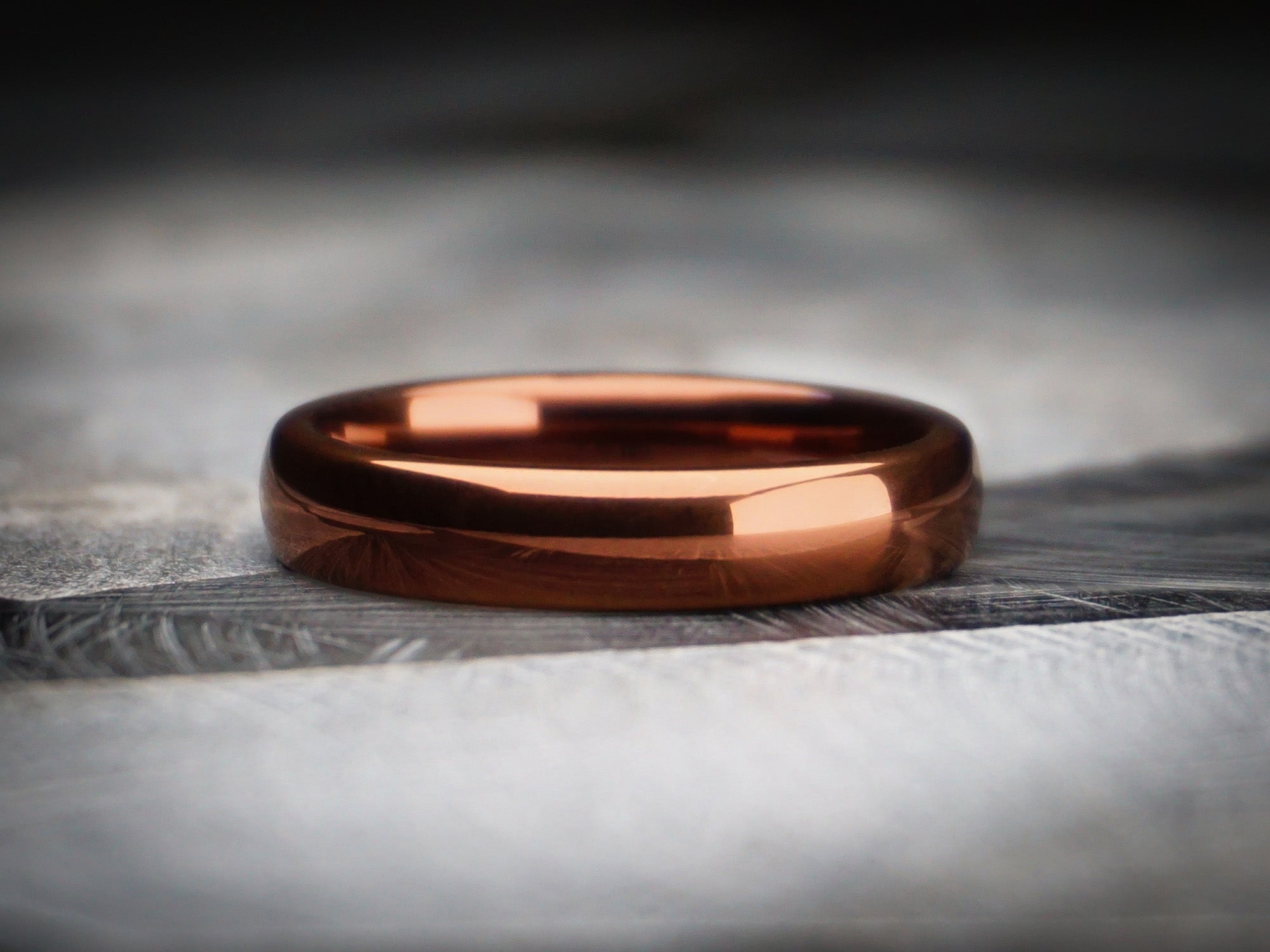 brown polished ring, copper brown shiny tungsten ring, 4mm width, unique womens wedding ring, dark stone