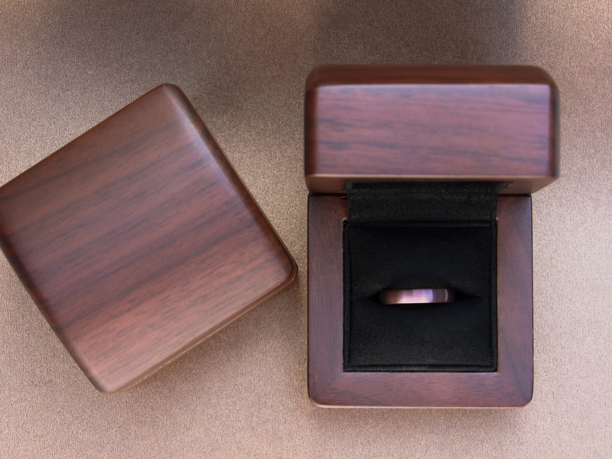 brown tungsten 4mm ring, unique womens wedding band, coffee brown brushed matte ring, walnut wood box