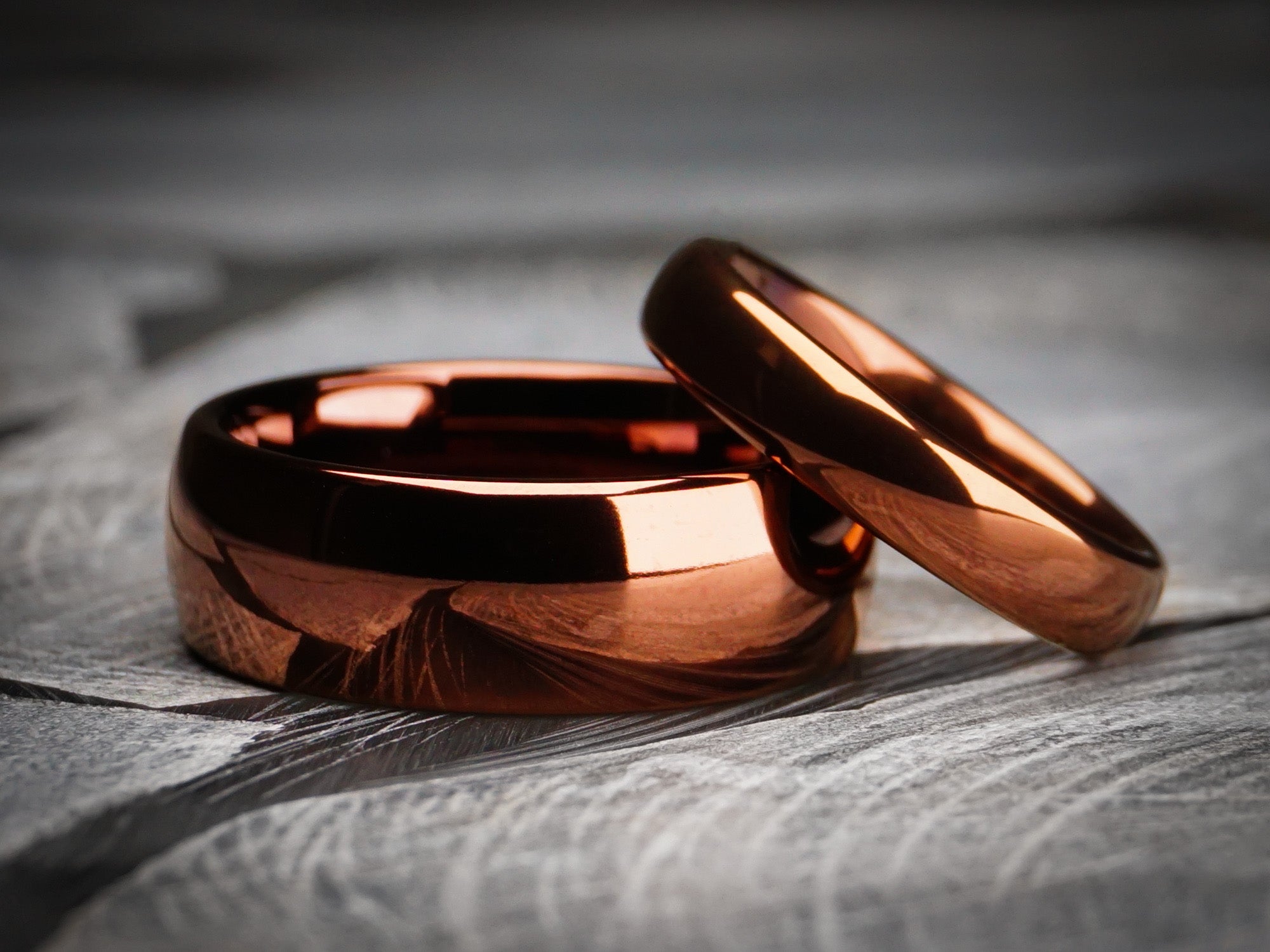 classic copper matching ring set, brown plated tungsten rings, mens womens matching wedding bands