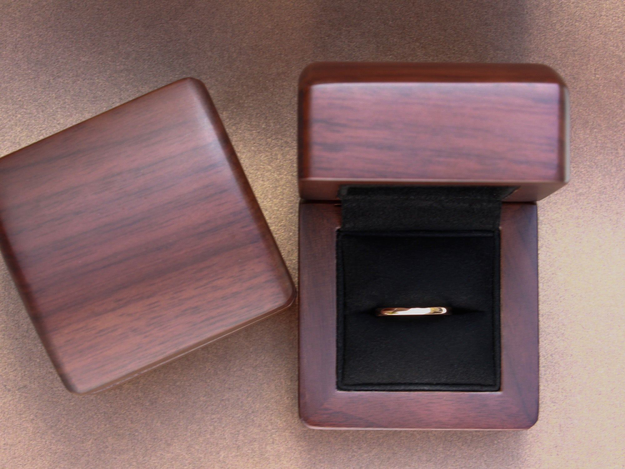 classic rose gold tungsten 2mm ring, unique womens stackable ring, shiny rose gold polished ring, walnut wood box