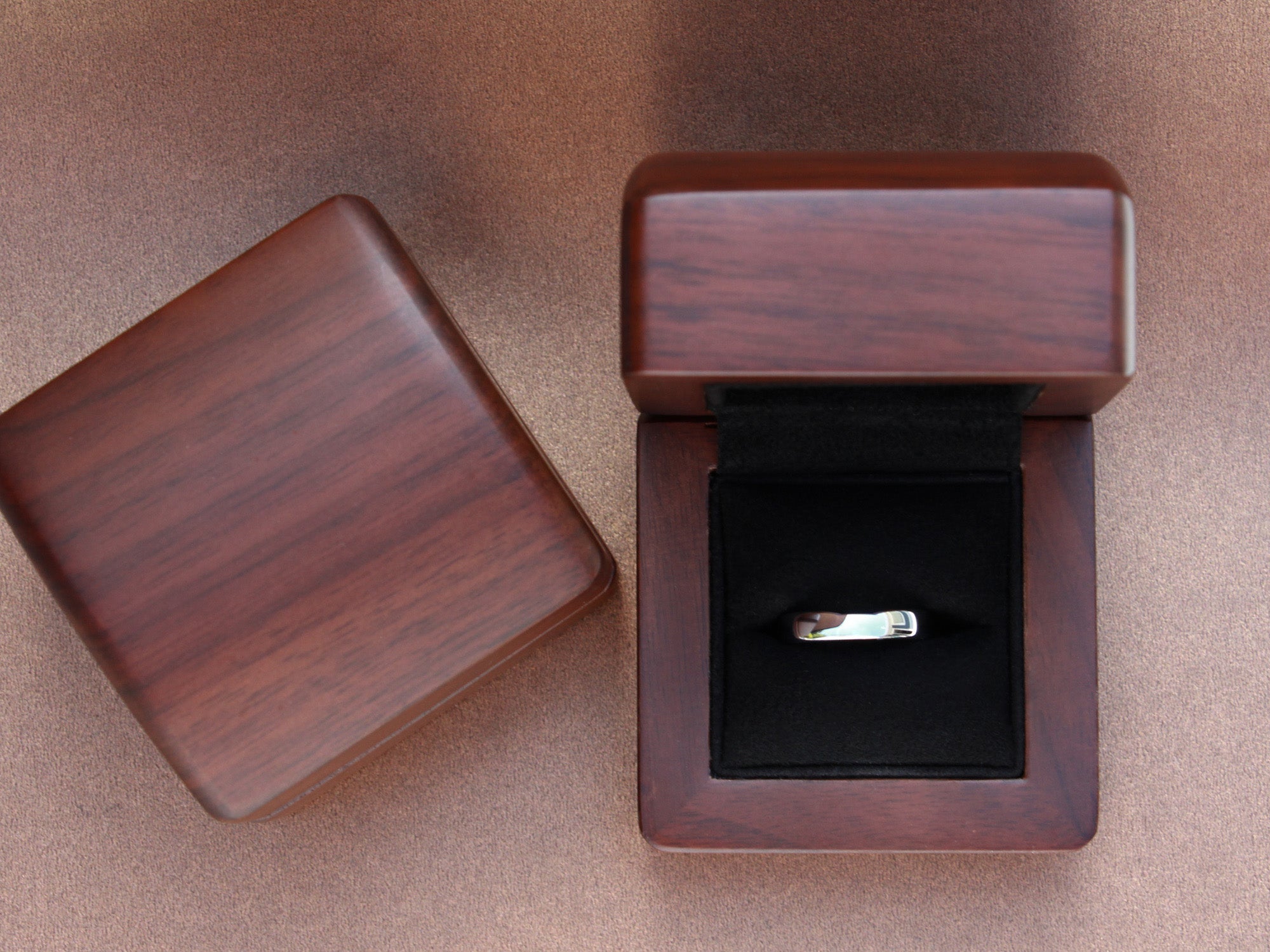 classic silver tungsten 4mm ring, unique womens wedding band, shiny silver polished ring, walnut wood box