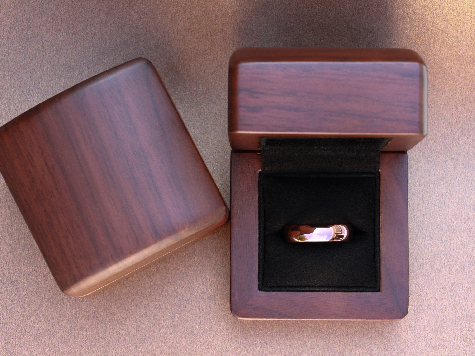 coffee brown tungsten 6mm ring, unique mens wedding ring, shiny brown polished ring, walnut wood box