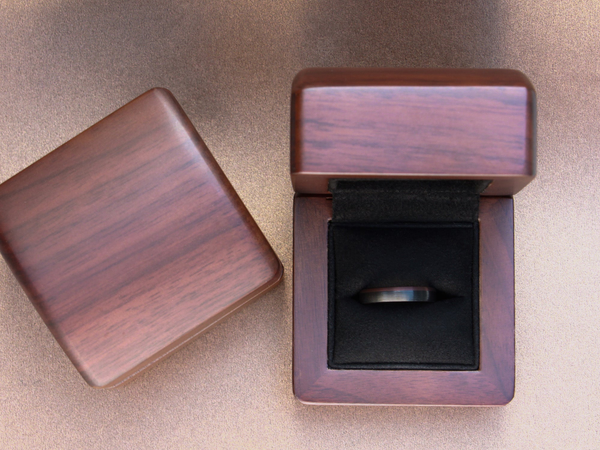 espresso tungsten 4mm ring, black and brown dual color ring, unique womens wedding band, walnut wood box