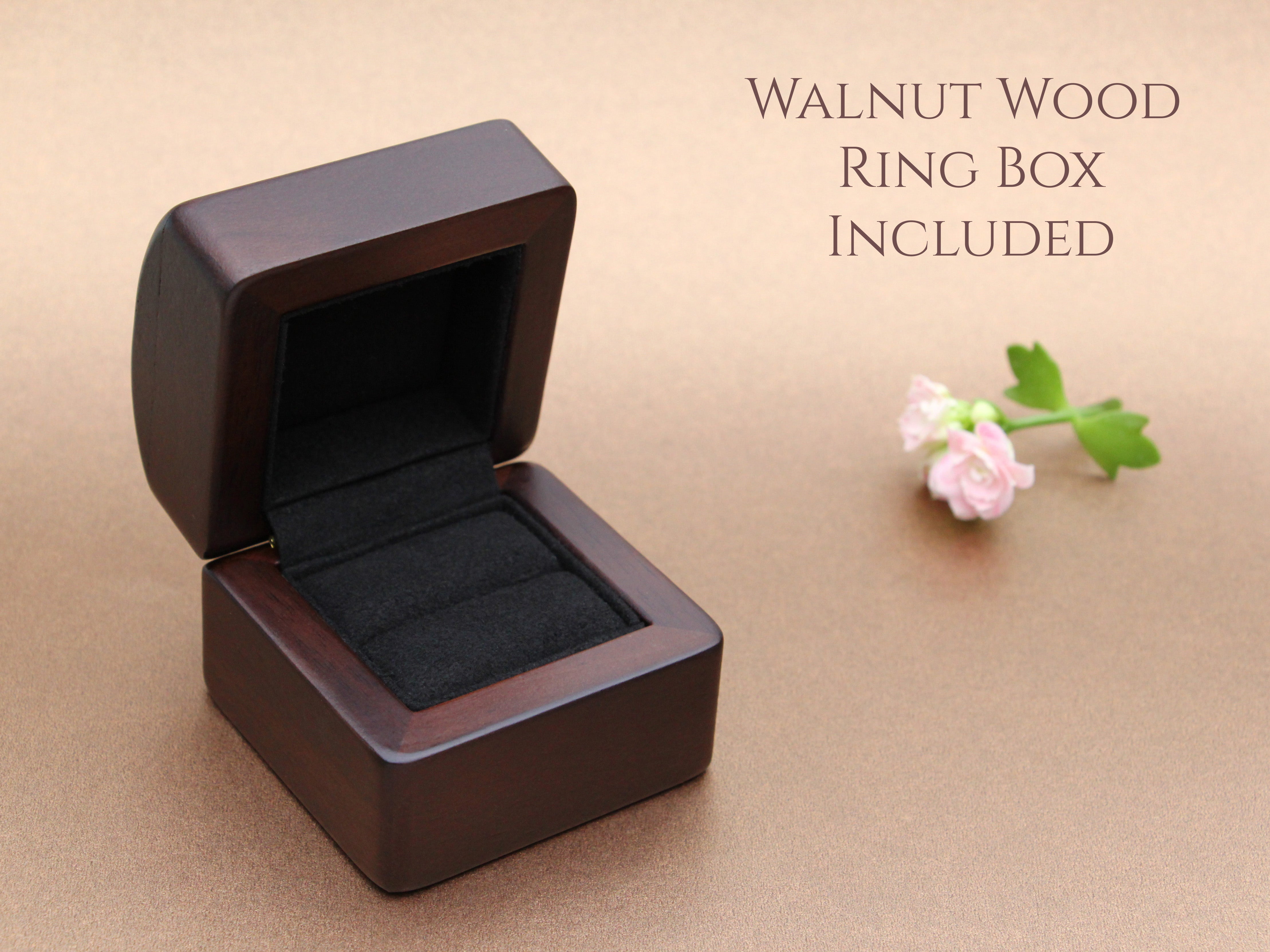 free walnut wood ring box included with every ring purchase, wood wedding ring box