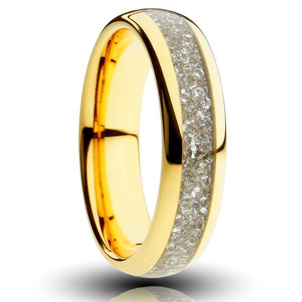 Gold Tungsten Ring With Lab-Grown Diamond Inlay - 6MM