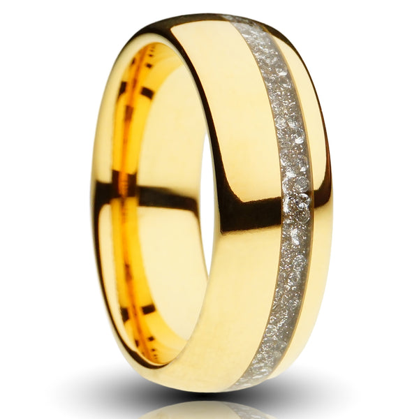 Gold Tungsten Ring With Lab-Grown Diamond Strip - 8MM