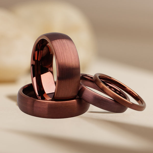 matching brown  tungsten rings with brushed matte finish, 4mm 6mm 8mm widths