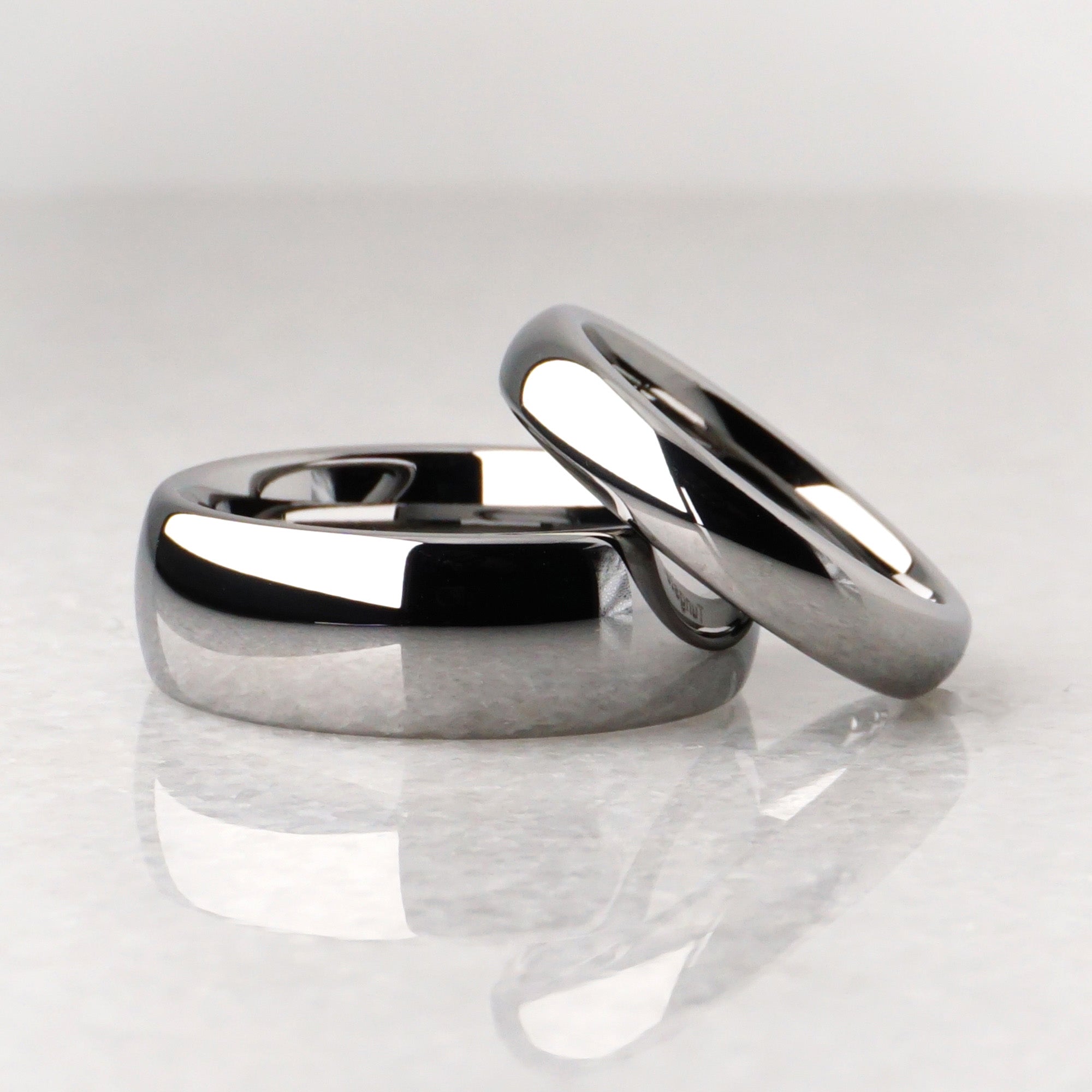 Matching Silver Wedding bands, 8MM and 4MM Polished Tungsten Ring Set Matching Silver Wedding bands, 8MM and 4MM Polished Tungsten Ring Set