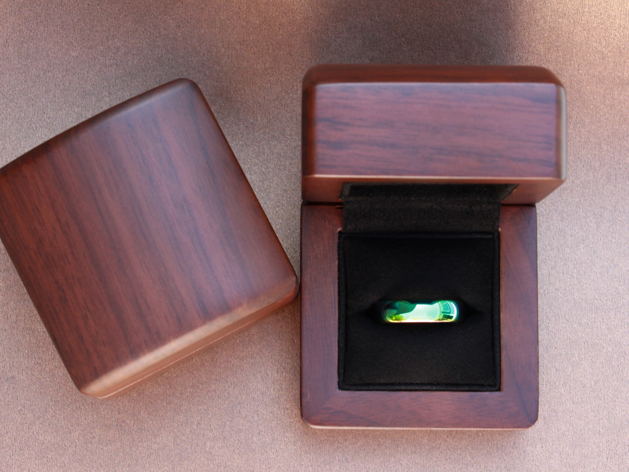 rainbow tungsten 6mm ring, unique mens wedding ring, shiny rainbow polished ring, walnut wood box