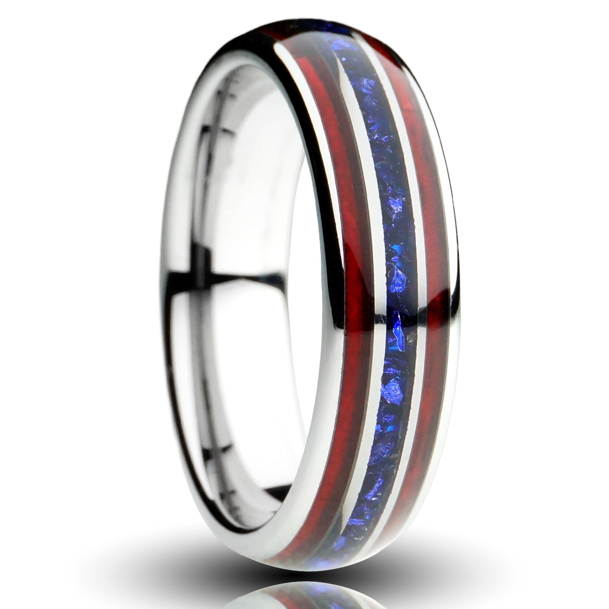 Red White and Blue Ring, Sequoia and Blue Lab-Created Sapphire Inlays - 6MM