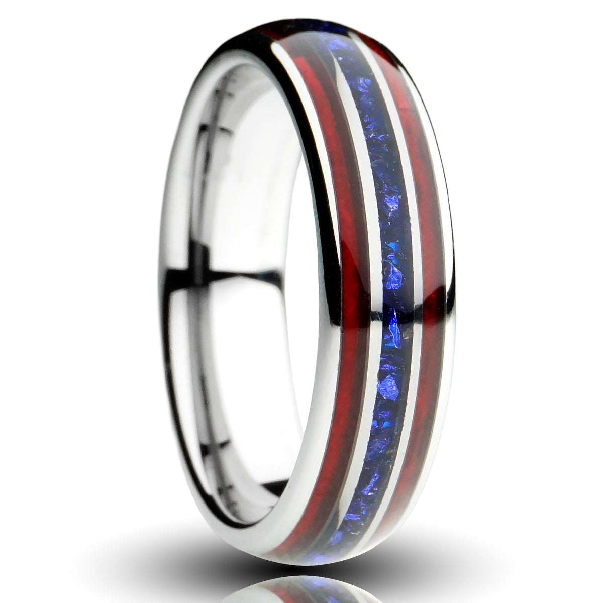 Red White and Blue Ring, Sequoia and Blue Lab-Created Sapphire Inlays ...