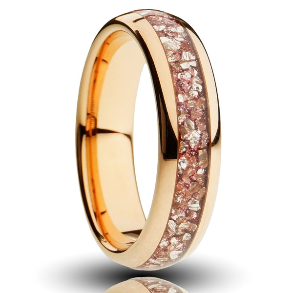 Morganite Tungsten Ring, Polished Rose Gold - 6MM