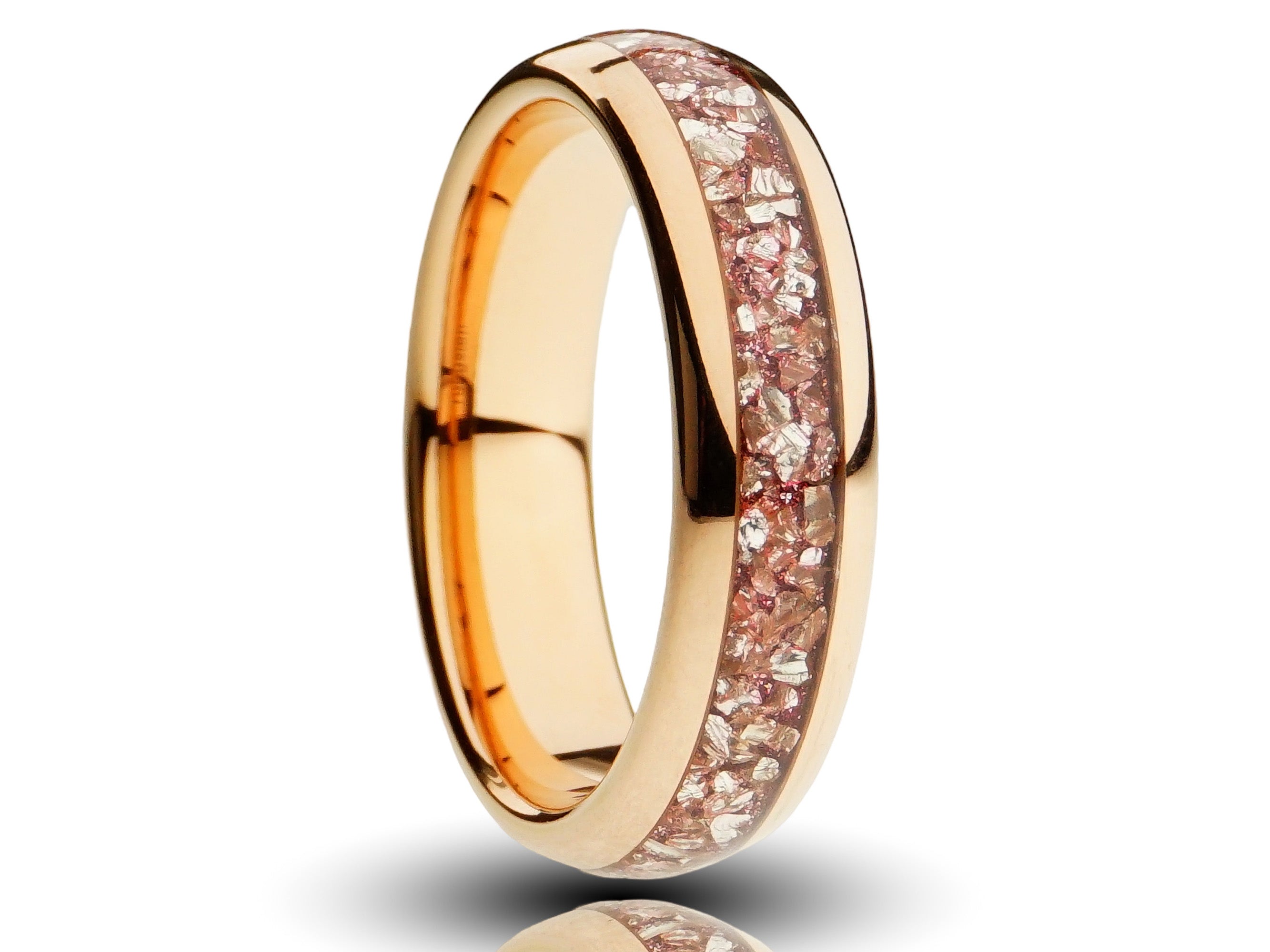 rose gold morganite tungsten ring, 8mm peach pink lab created morganite inlay, rose gold plated tungsten, comfort fit mens wedding band, cutout