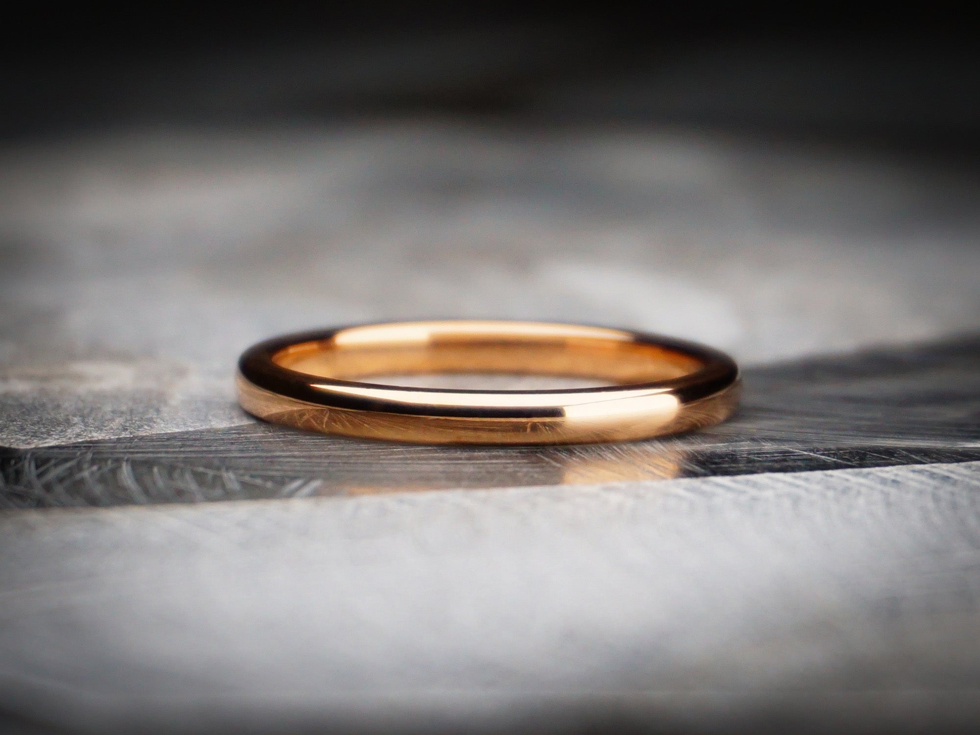 rose gold polished ring, classic rose gold shiny tungsten ring, 2mm width, unique womens stackable fashion ring, dark stone