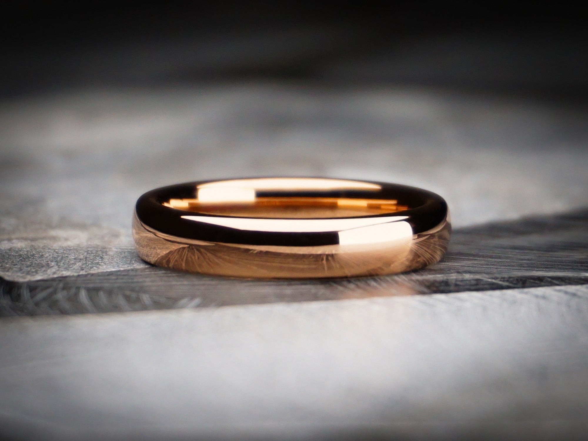 rose gold polished ring, classic rose gold shiny tungsten ring, 4mm width, unique womens wedding ring, dark stone