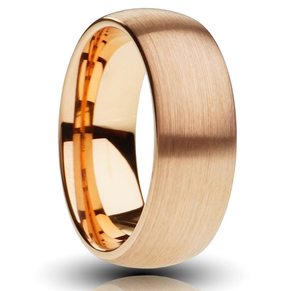 Rose Gold Tungsten Ring, Brushed Finish - 8MM