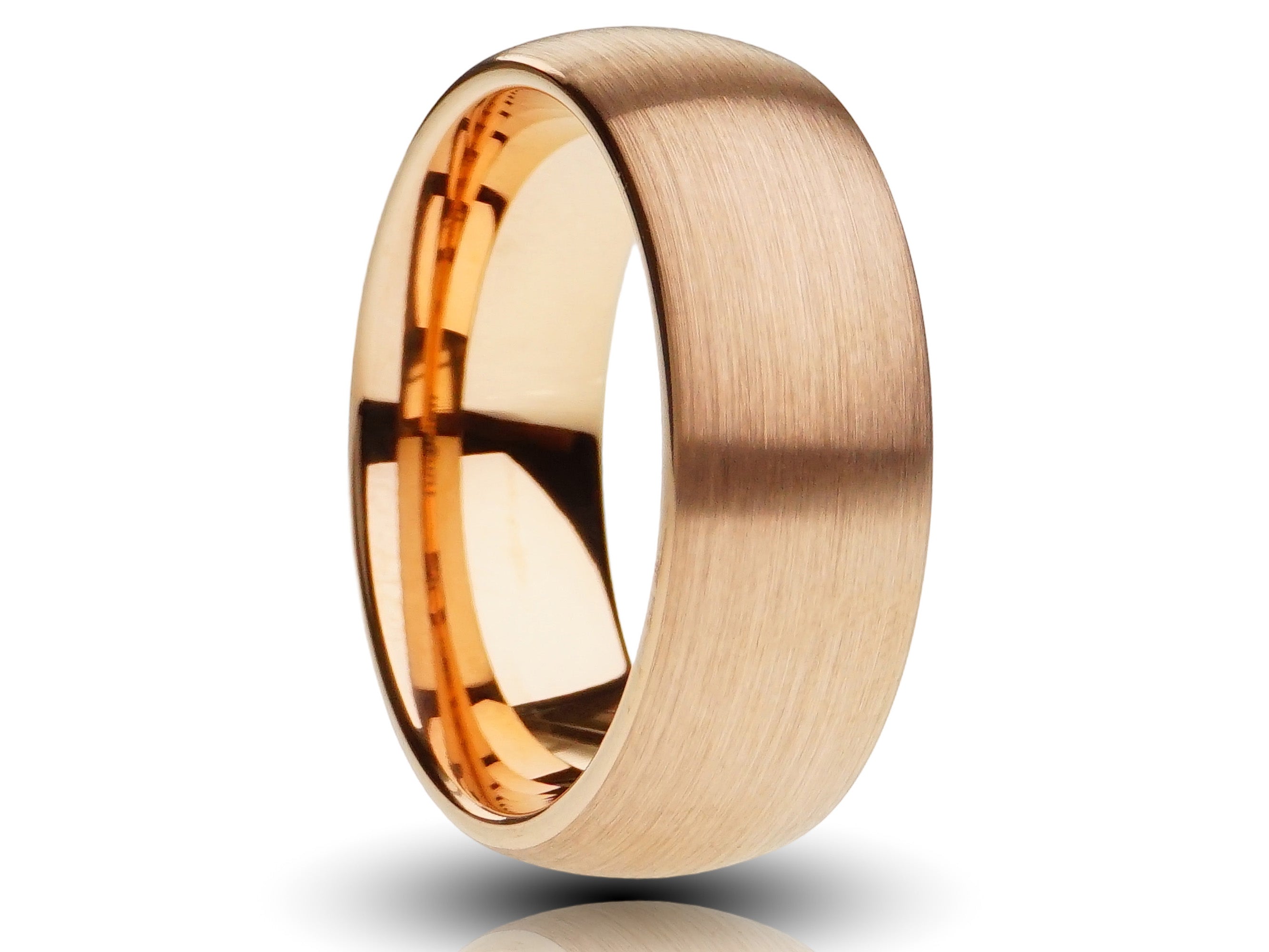 rose gold tungsten ring, 8mm brushed matte mens ring, modern rose gold plating