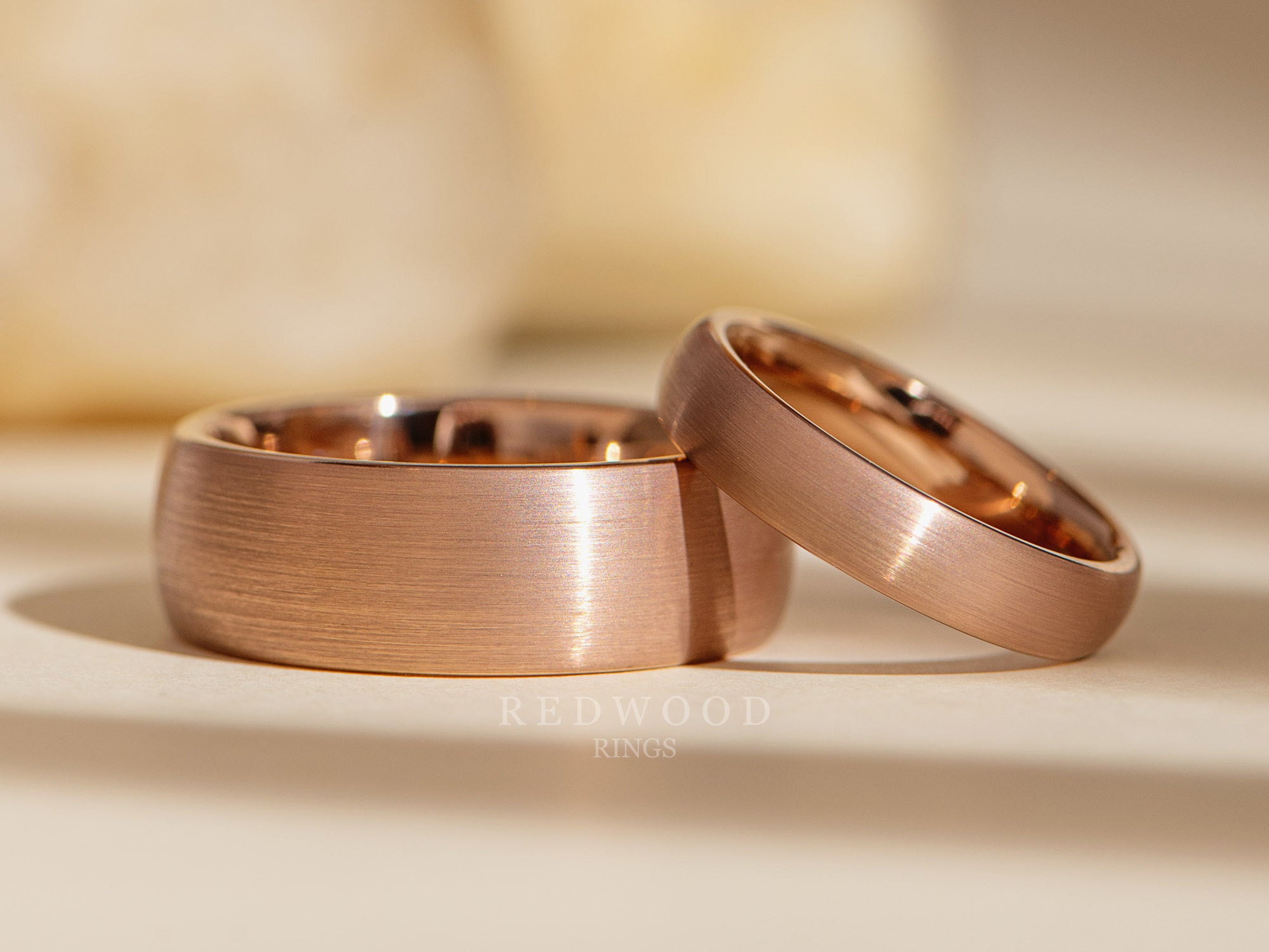 rose gold tungsten rings, matching set for him and her, 8mm and 4mm