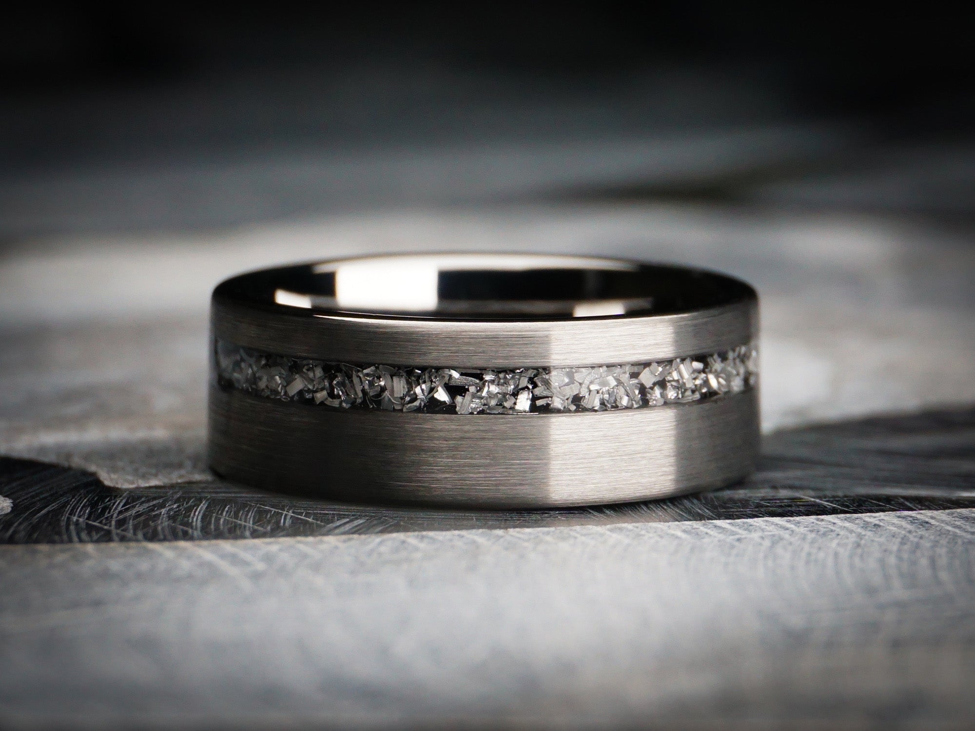 Silver Ring With Inlay Silver Tungsten Ring With Meteorite Inlay - 8MM – Redwood Jewelry Gallery
