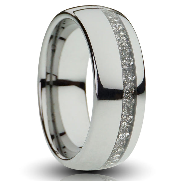 Silver Tungsten Ring With Lab-Grown Diamond Strip - 8MM