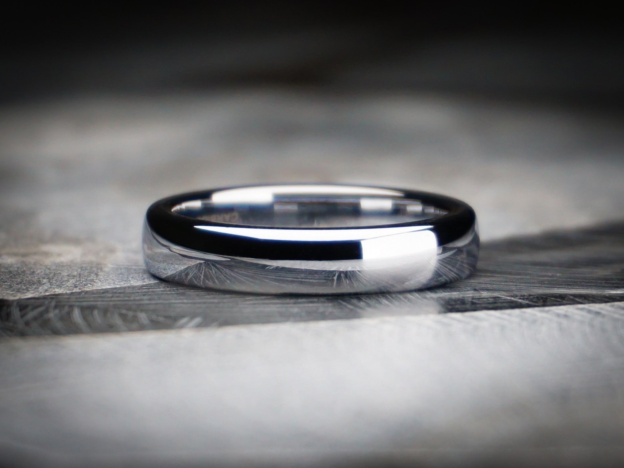 silver polished ring, unplated classic silver shiny tungsten ring, 4mm width, unique womens wedding ring, dark stone