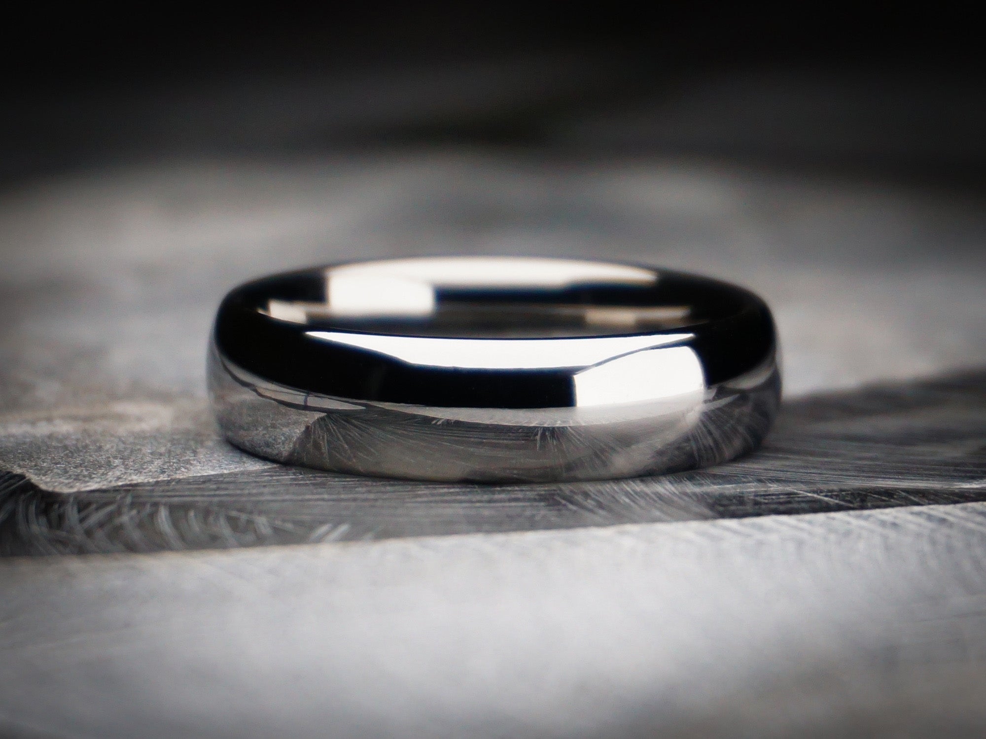 silver polished ring, unplated classic silver shiny tungsten ring, 6mm width, unique mens wedding ring, dark stone