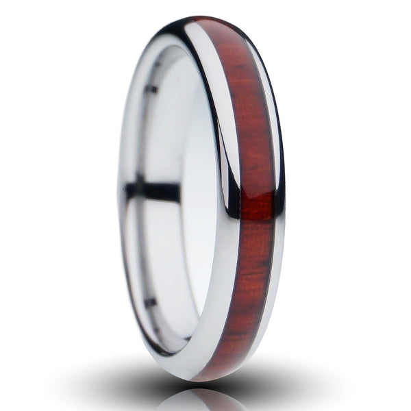 Redwood Tungsten Ring, Polished Silver - 4MM