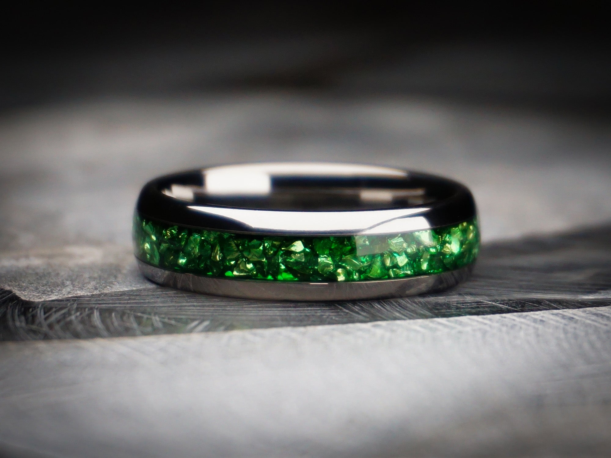 Silver Tungsten Ring, Green Emerald Gemstone Inlay - 6MM – Redwood Rings