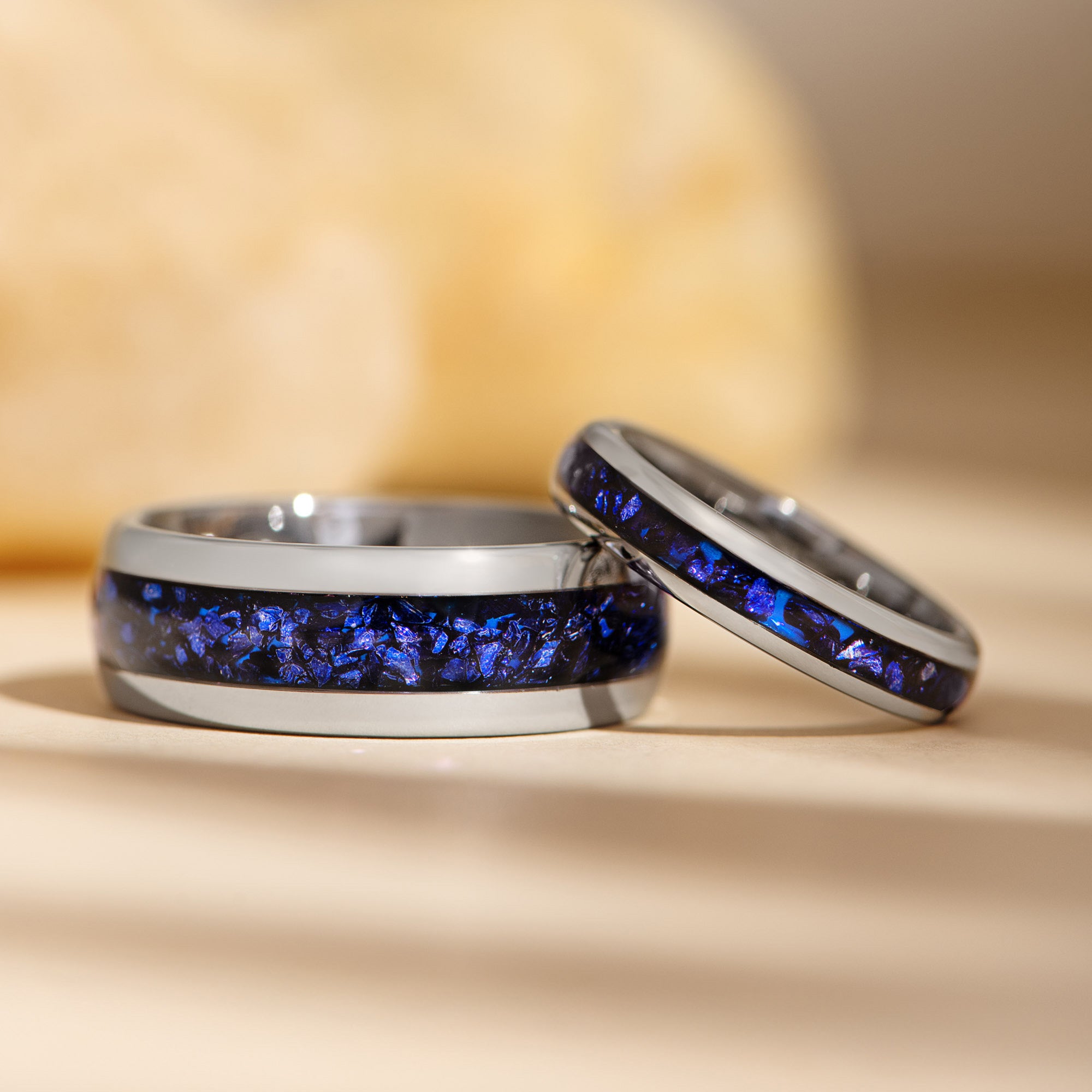 silver sapphire ring matching set 8mm 4mm