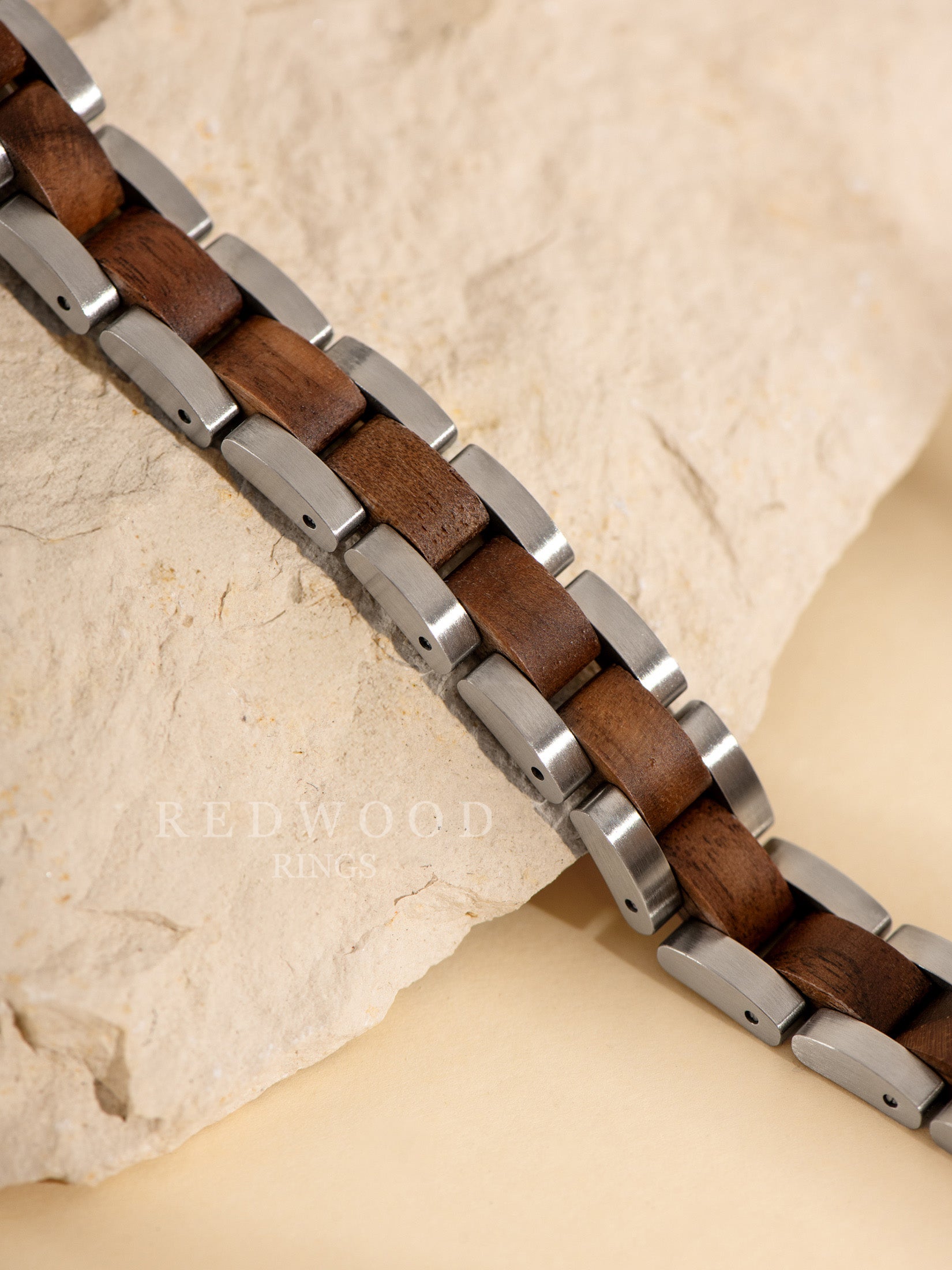 silver stainless steel walnut wood bracelet