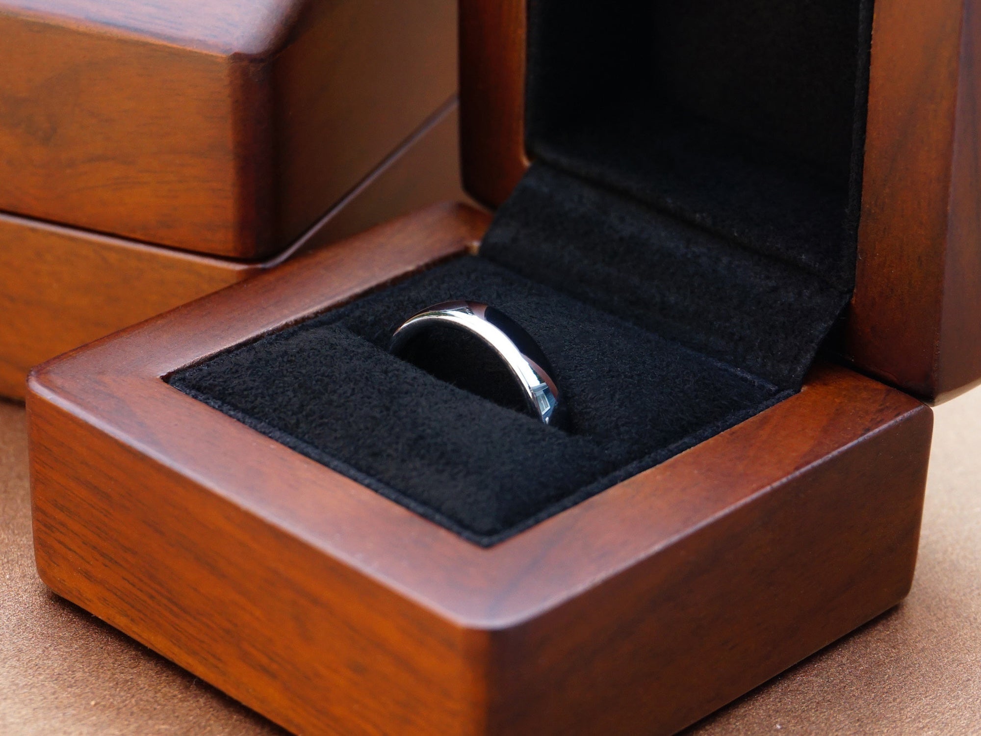 silver tungsten ring, classic silver mirror polished 4mm ring, minimalist womens wedding band, luxury wood ring box