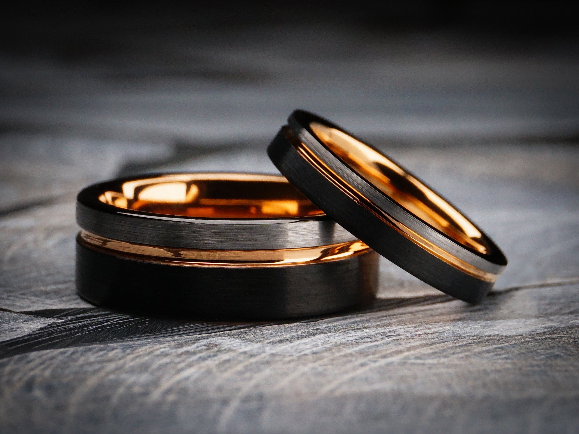 Matching Tri-Color Wedding bands, 8MM and 4MM Matte Ring Set – Redwood ...