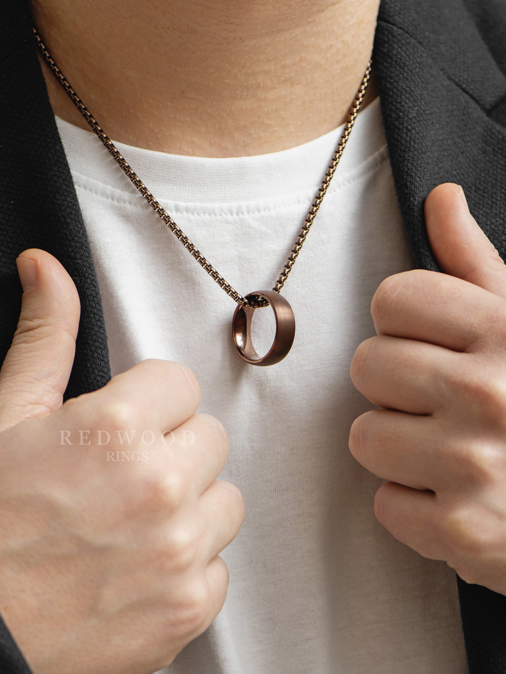 wedding ring necklace, mens brown box chain