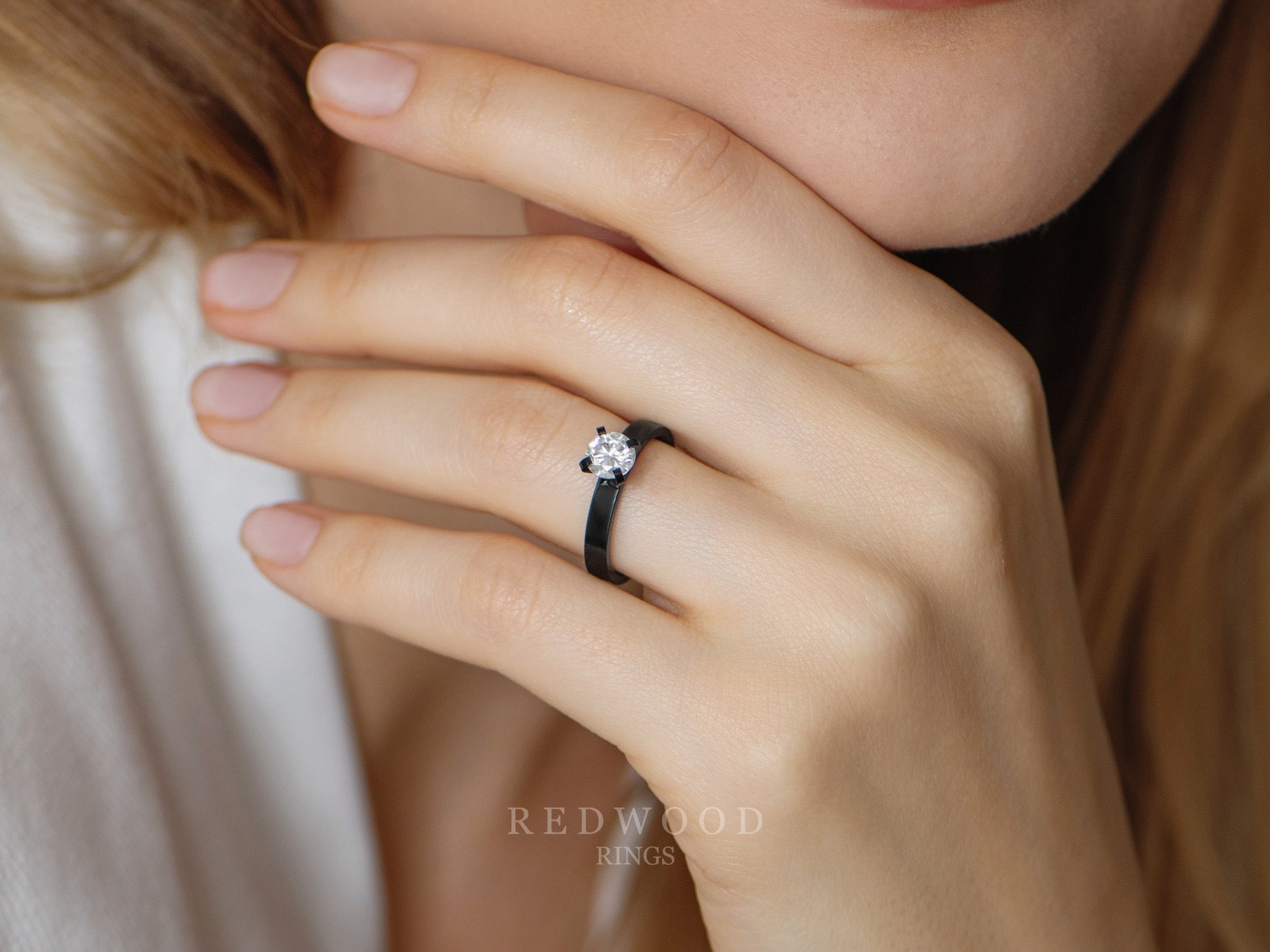 womens moissanite black ring, hand photo zirconium