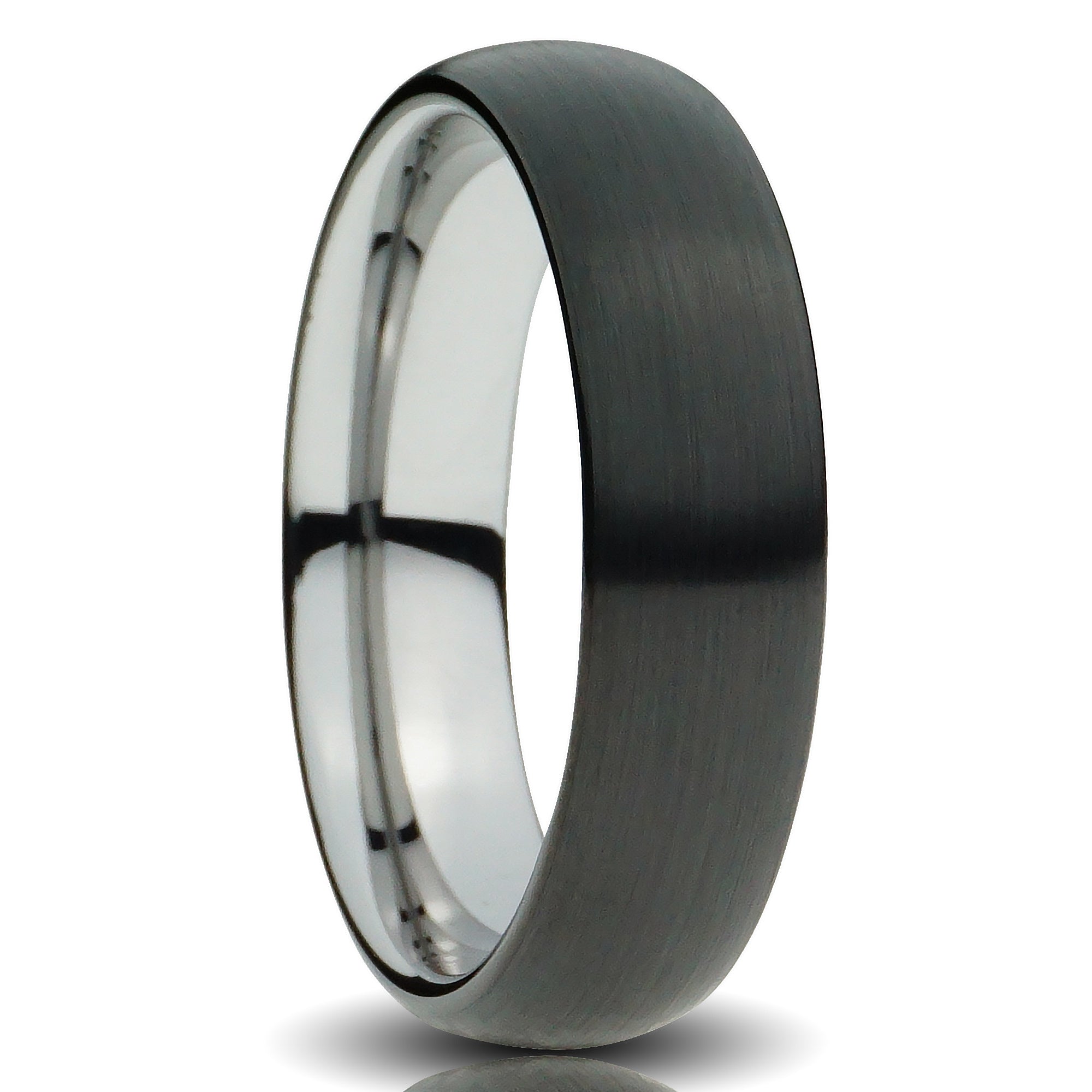 Black Tungsten ring 6mm brushed silver inside comfort fit mens wedding band cut out photo