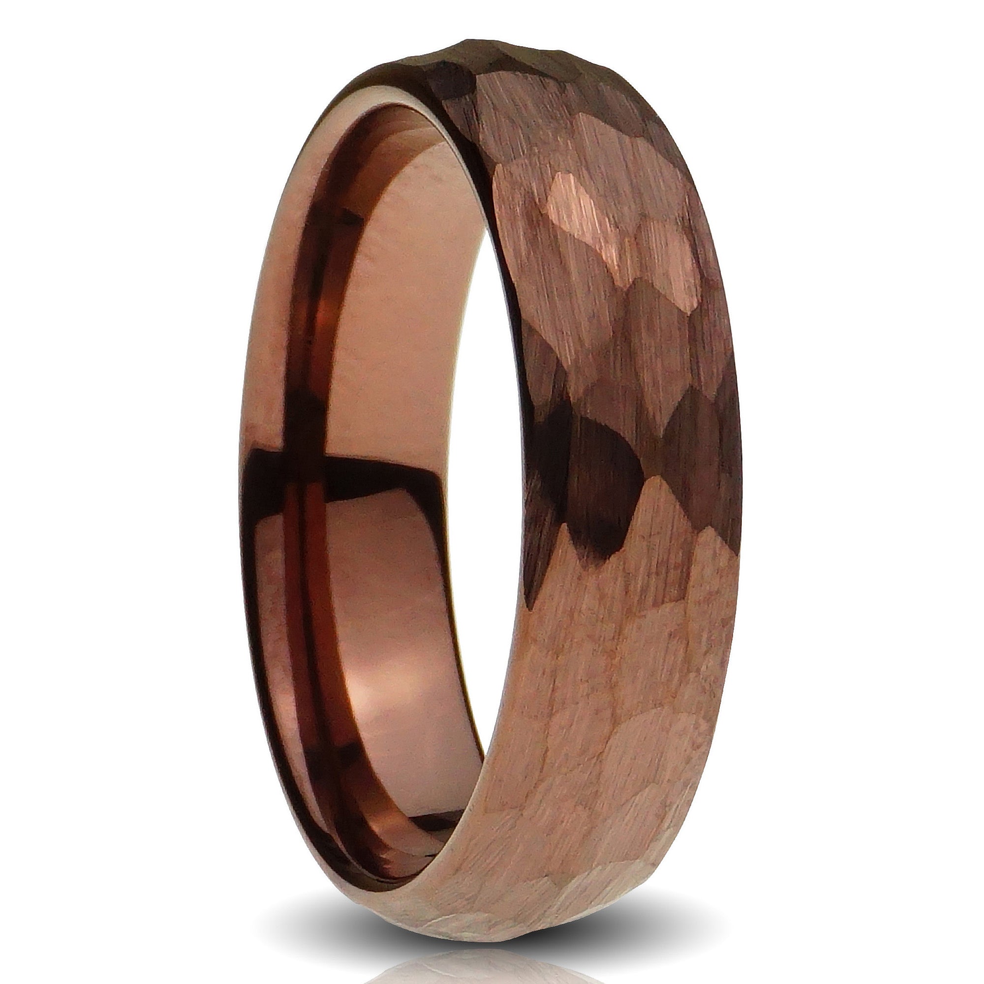 Tungsten 6mm Ring Hammered Gold with Comfort fit band
