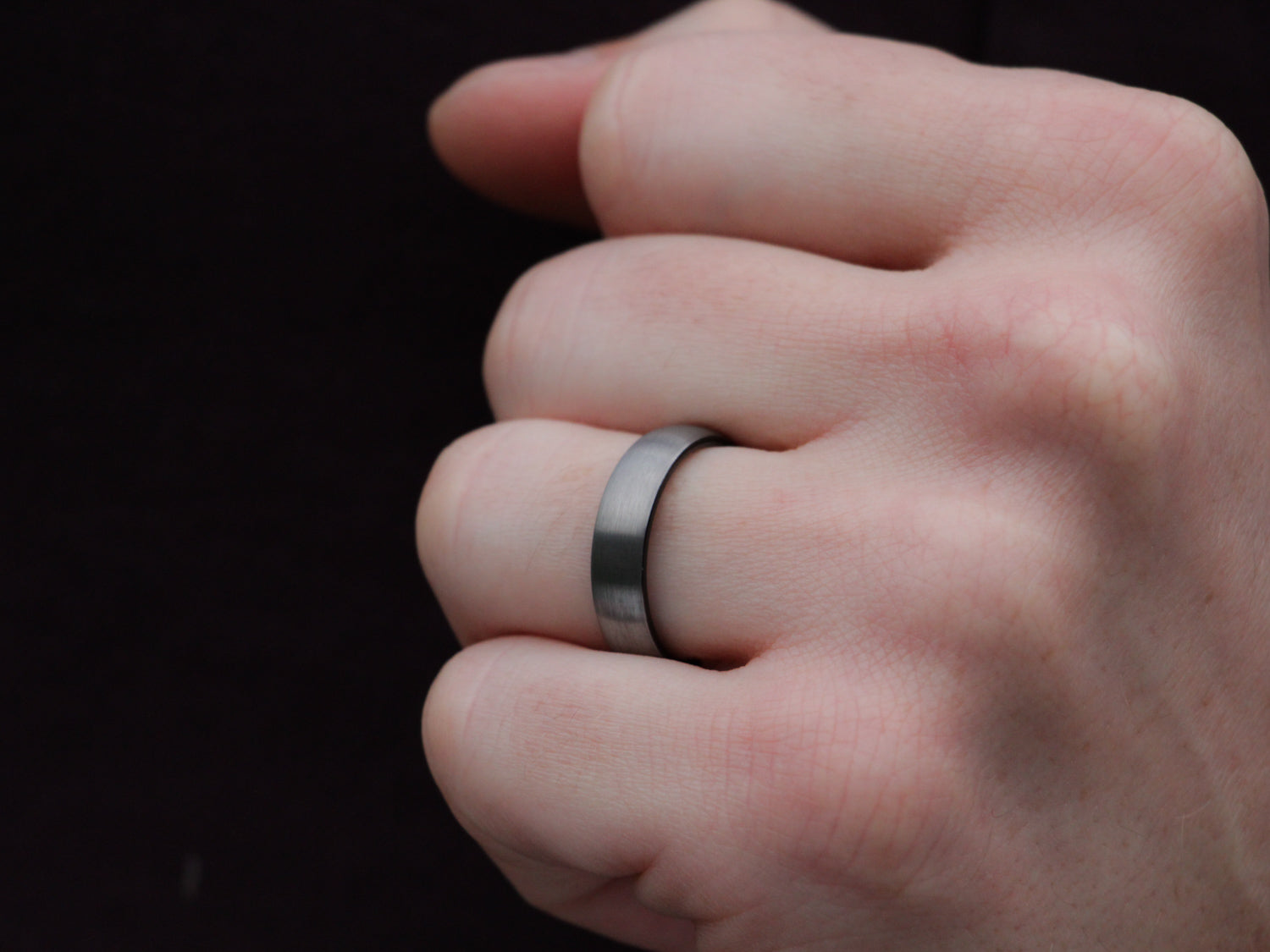 Silver and Black Tungsten Band, Shown worn as a Women's Wedding Ring